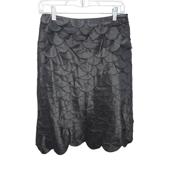 Rickie Freeman Teri Jon Black Silk Scalloped Knee Length Women's Skirt Size 6 - Picture 1 of 12